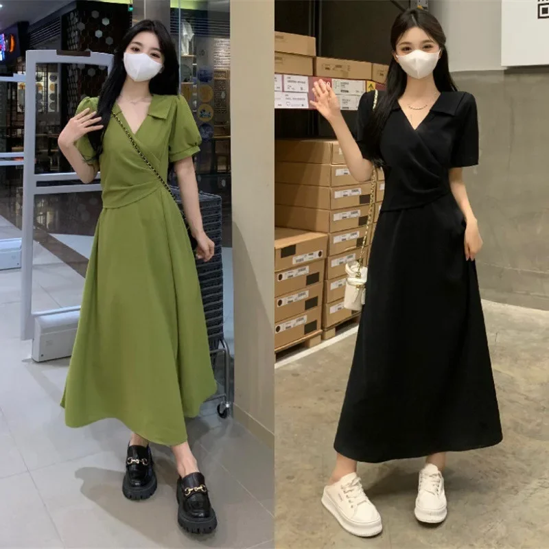 Платье во французском стиле с v-образным вырезом женские летние облегающие талии