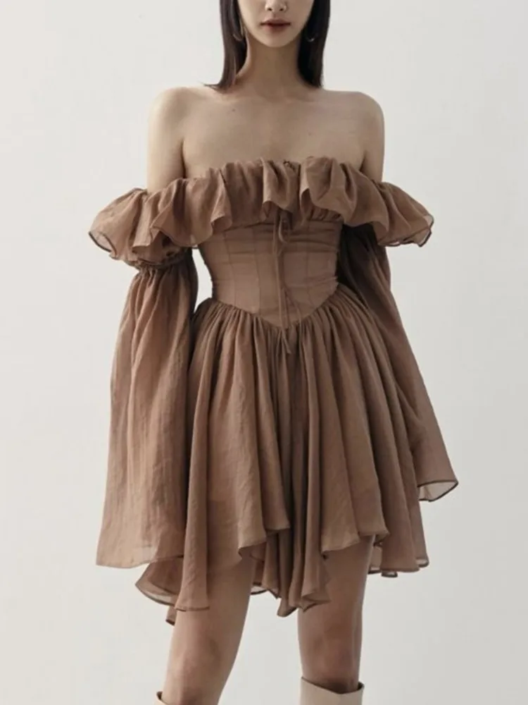 

Fashion Sexy Off Shoulder Mini Summer Dresses For Women 2022 French Vintage Slim Beach Holiday Dress Female Party Robes Vestidos