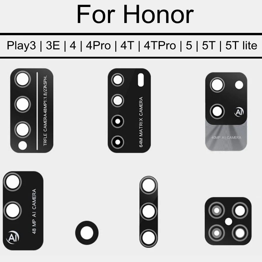 

Стеклянный объектив задней камеры для Honor Play 3 3e 4 4T Pro 5 Lite, стеклянный объектив задней основной камеры, Сменное стекло для камеры