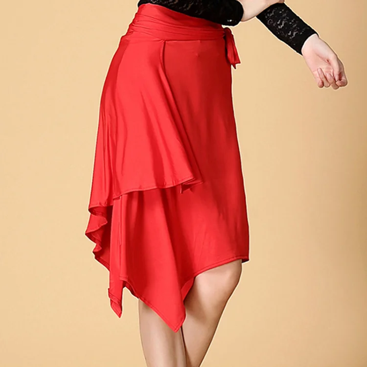 

Latin Dance Dress Red Black Irregular Skirt Cha Cha Rumba Samba Tango Dance Practice Performamnce Clothes