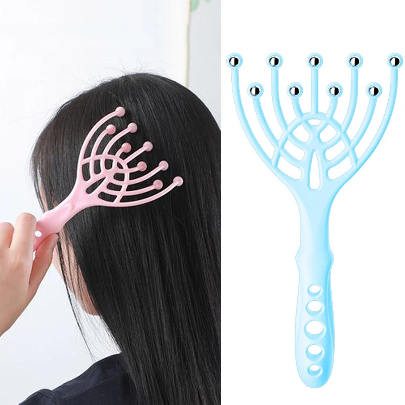 

Head Massager Hair Brush Scalp Neck Comb Roller 9 Claws Steel Ball Hand Held Relax Spa Hair Care Growth Stress Relief for Hair