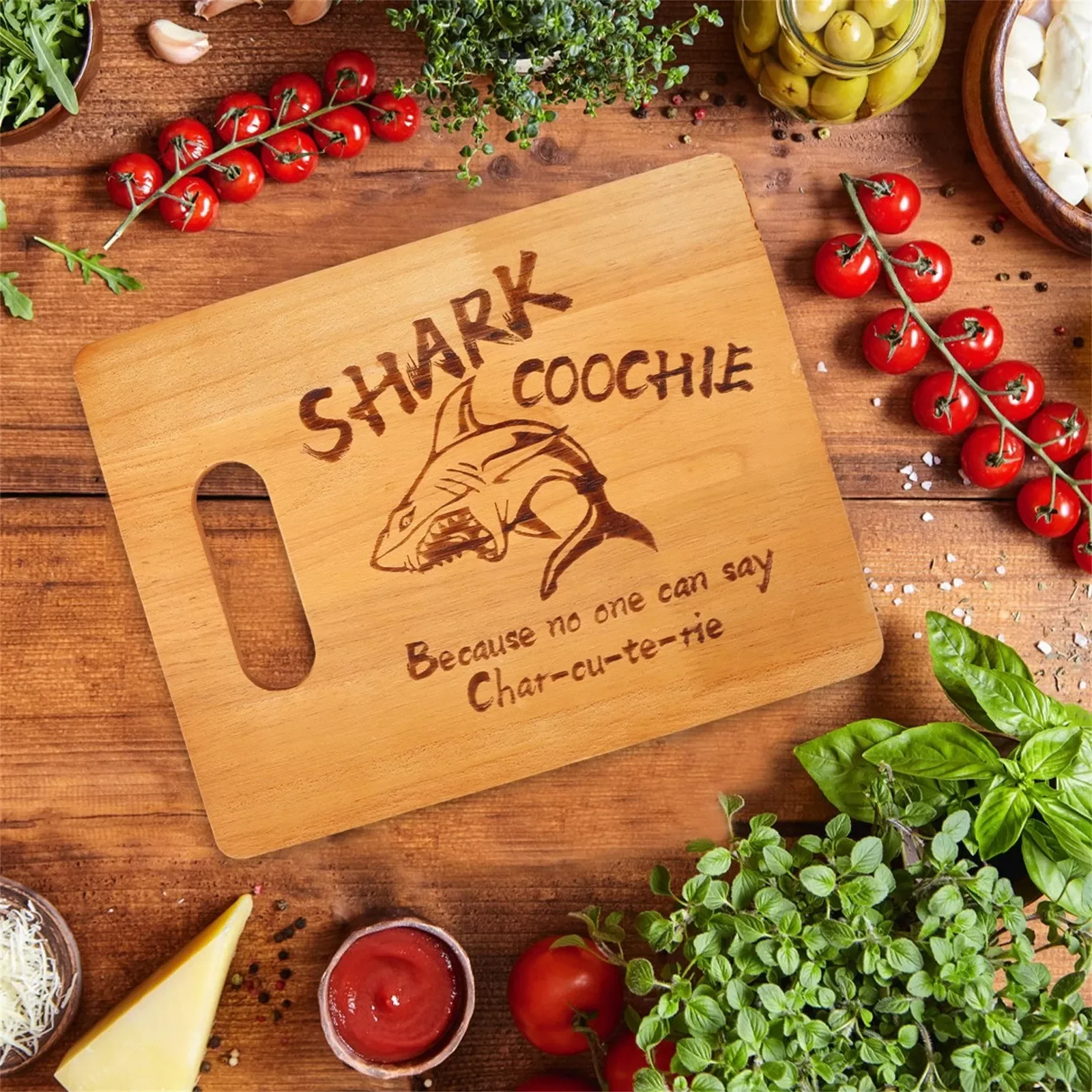 

NEW IN Charcuterie Board Wooden Engraved Smooth Cutting Board Portable Easy To Clean Funny Shark Coochie Board Meat and Cheese B