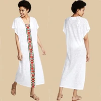 elegant women solid maxi long dress 2022 vintage bohemian white dress sexy short sleeve robe kaftan perempuan sleepwear dress