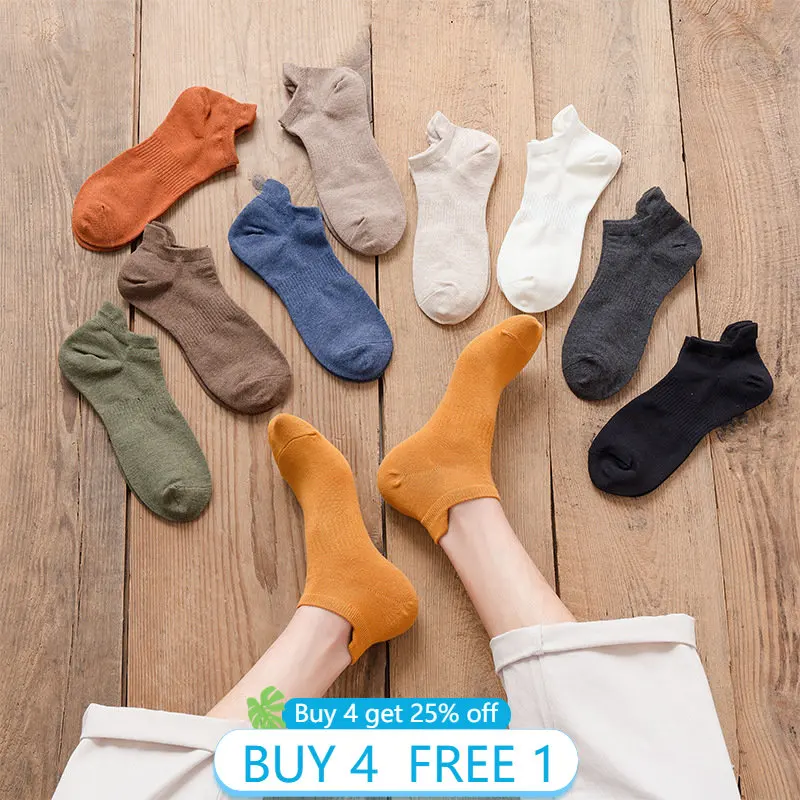 

Men's Socks Summer Cotton Black Casual Short Raised Ears Solid Color White Sweat Absorbing Shallow Mouth Thin Men's Boat Socks