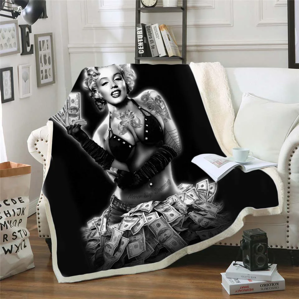 

Manta De felpa De calavera MarilynMonroe para niños, ropa De Cama gótica, color negro, novedad, 003