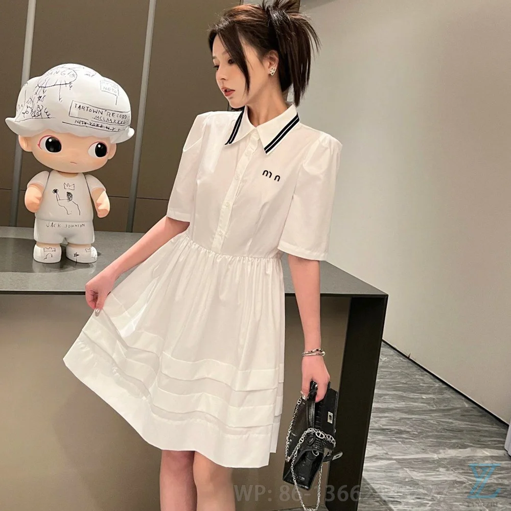 

College Style Women's Summer Letter Embroidered Waist Slimming Short Sleeved Dress