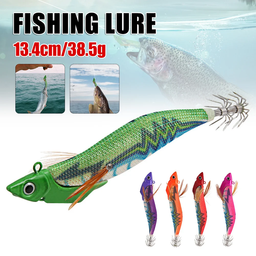 

13.4cm/38.5g Luminous Lure Squid Bait Shrimp Bait Wooden Octopus Bait Sea Fishing Cuttlefish Artificial Bait Fishing Accessories