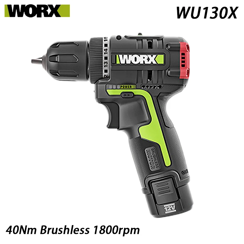 

WORX WU130X Cordless Drill 12V 40Nm Brushless Motor Professional Tool With 2 battery and 1 charger Share 12v Battery Platform