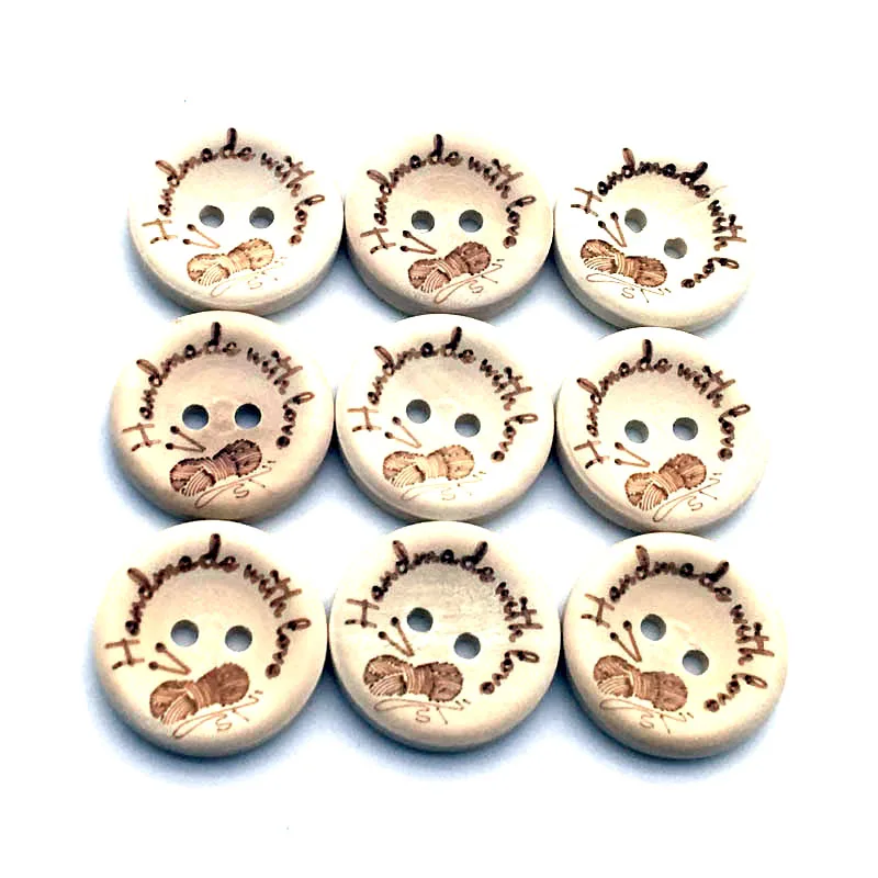 

50/100PCS Handmade With Love Wooden Buttons DIY Round Button Natural Color Buttons For Scrapbooking Crafts Sew Button