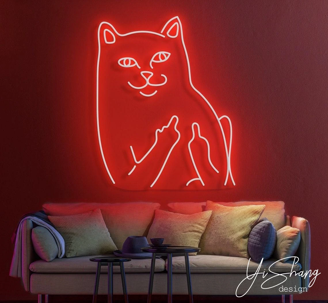 BAD CAT Custom Neon Sign Light Office Living Room, Neon sign wall art, Neon sign wall decor holiday decor, bedroom wall art