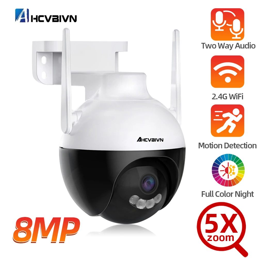

8MP 4K Color Night Vision 5X Zoom PTZ IP Camera Outdoor Wireless Dome WIFI Surveillance AI Human Detection CCTV Security Cam