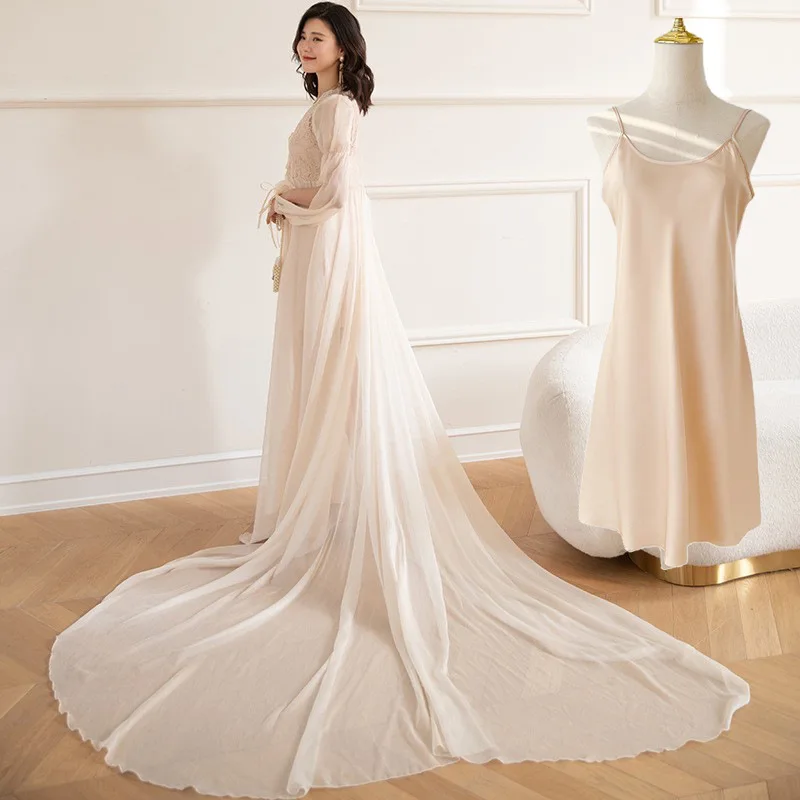 Комплект свадебного халата для невесты Сексуальная кружевная ночная рубашка