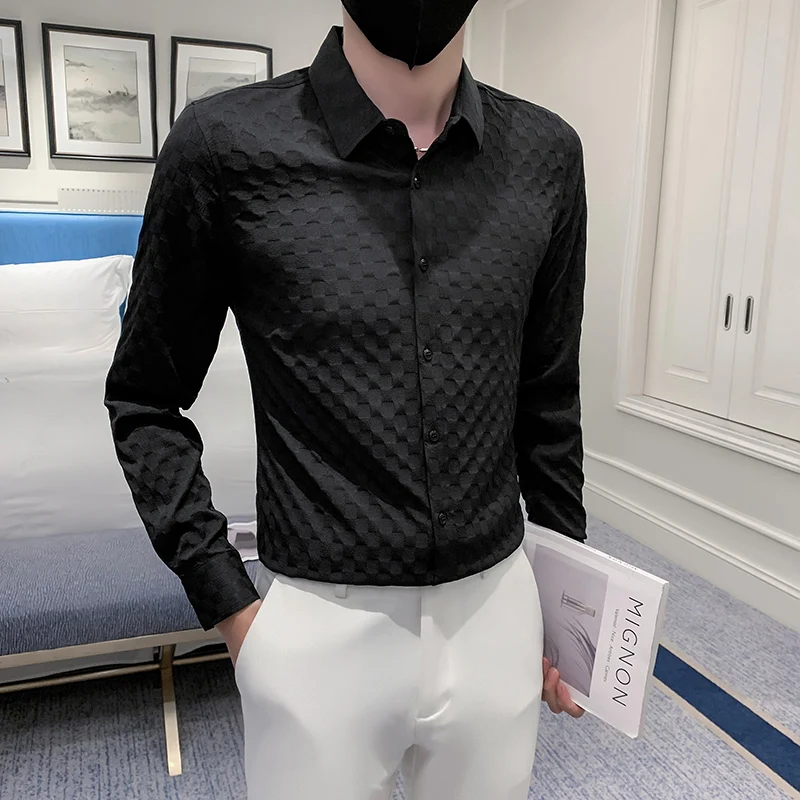 2022 Autumn Classic Plaid Shirts for Men Long Sleeve Slim Casual Business Formal Dress Shirt Fashion Social Streetwear Camisa