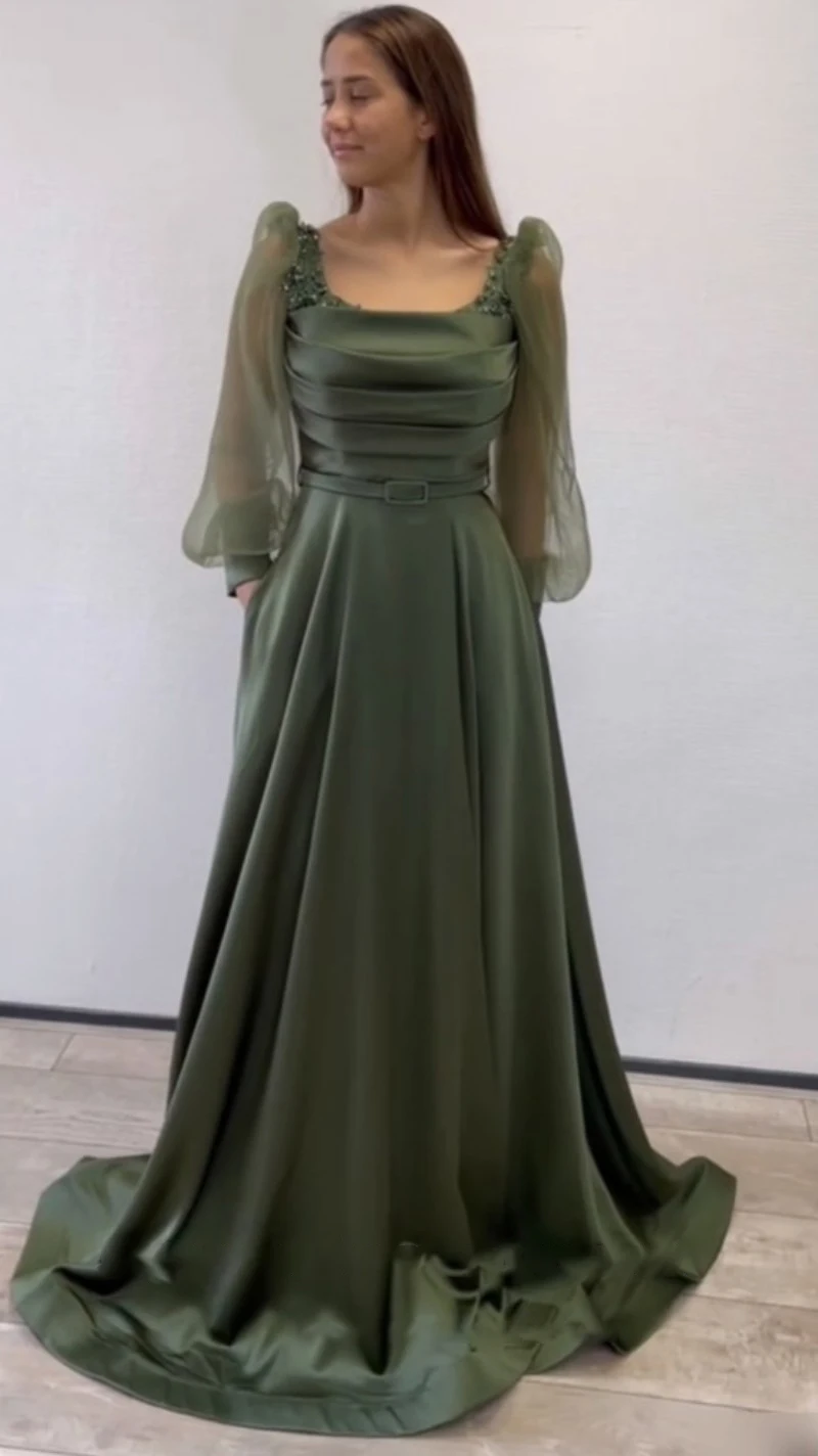 

A-Line Square Collar HF151 Evening Party Dresses For Women Floor Length Elegant Princess Gowns Vestidos De Noche Robes Soirée