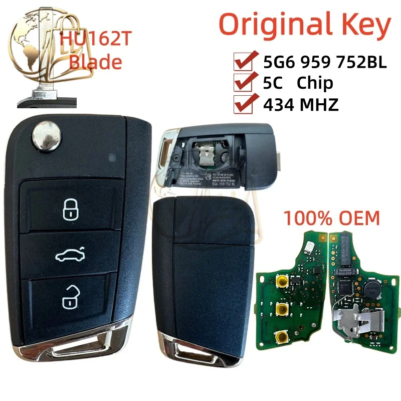 Фото Оригинальный OEM-ключ 5G6 959 752 BL для VW TAYRON T-ROC Tiguan с функцией Keyless Go, чип MQB 49 5C, частота 434 МГц, смарт-ключ для автомобиля, FCC ID 5G6959752BL №3