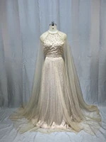 a line plus size prom dresses 2022 champagne heavy pearls women custom made formal evening gowns robes de soir%c3%a9e