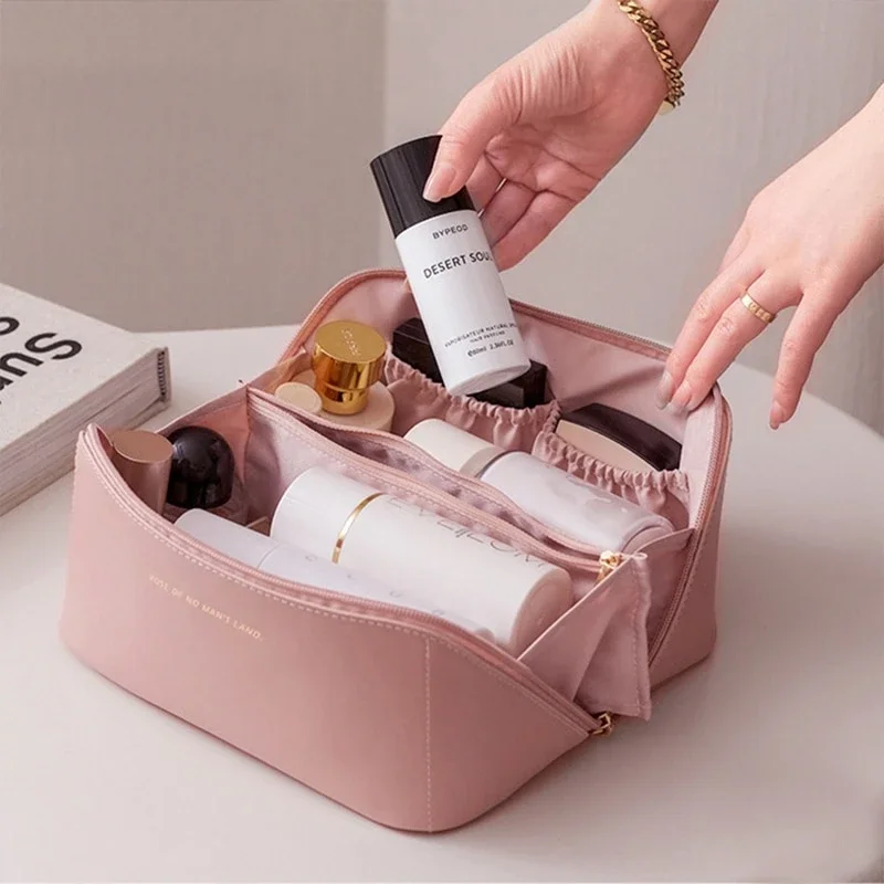 

Large Capacity Travel Organizer Cosmetic Bag Ins Premium Sense PU Leather Portable Cosmetic Storage Bag Combo Storage Bag