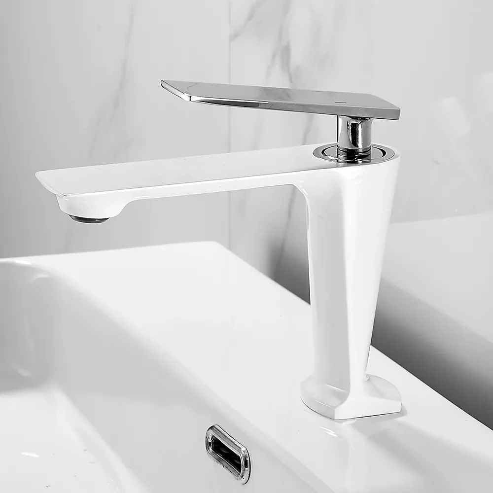 

Basin Faucets Elegant Bathroom Faucet Hot and Cold Water Basin Mixer Tap white Finish Brass Toilet Sink Water Crane DG20-0725