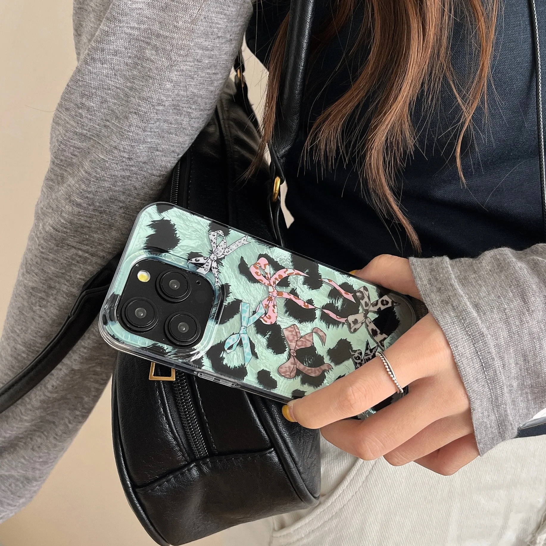 Двухслойный чехол для телефона в Корейском стиле с принтом Лев и мятно-зеленого