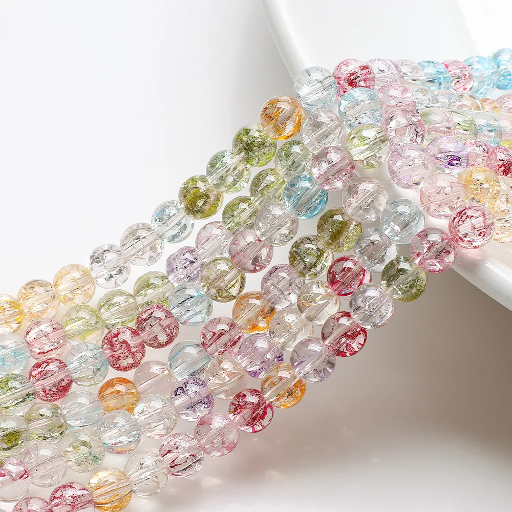 

Translucent Mixed Color Crackle Glass Lampwork Beads 8MM Round Loose Spacer Crystal Beads for Jewelry Making Bracelet Accessory