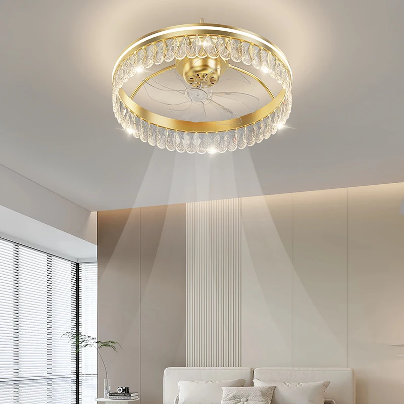 Crystal decoration 50cm metal body swinging fan LED ceiling fan with light and control
