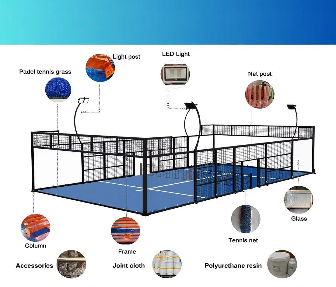 Фото XTZPADEL Полный комплект для оптовой продажи: панорамный корт для падела, уличный теннисный корт-клетка, индивидуальные инфраструктуры для кортов для сквоша №4