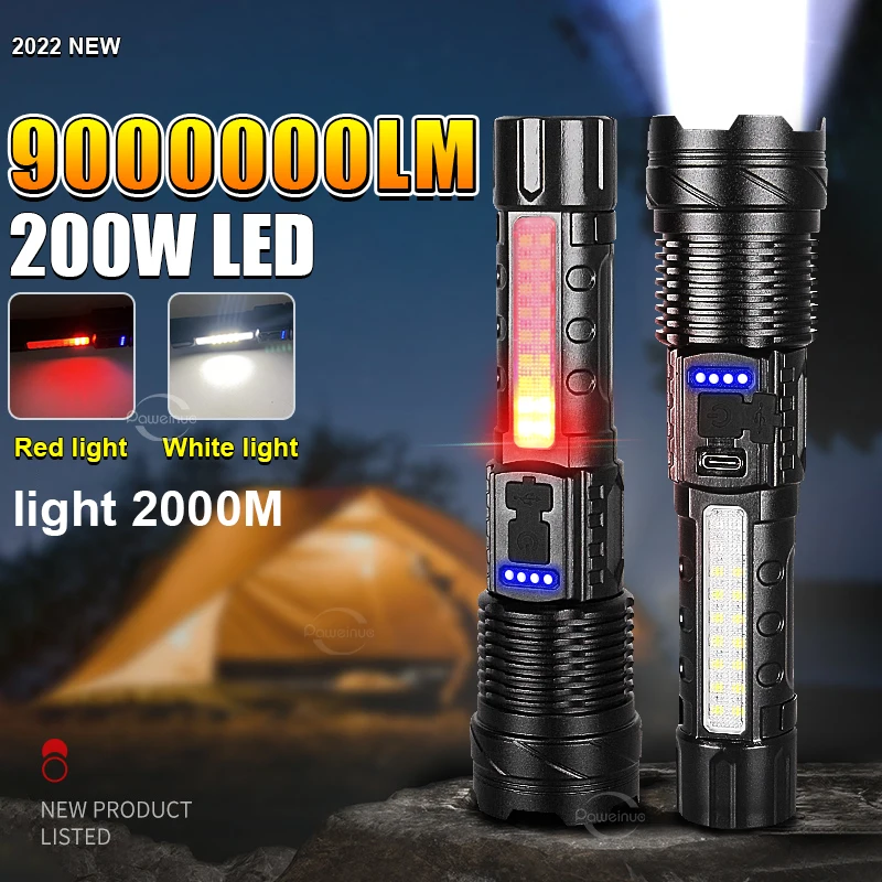 

9000000LM 200W Rechargeable Flashlight XHP360 High Power Led Flashlights Usb Charging Zoom 2000m Powerful Torch Tactical Lantern