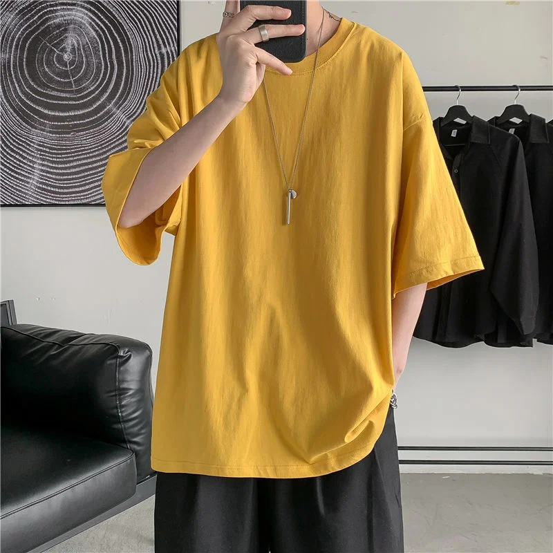 

HYBSKR Summer Man T-shirts Short Sleeve Solid Color Casual Oversized T Shirt Men Harajuku Hip Hop Cotton Men's Clothing XSM0121