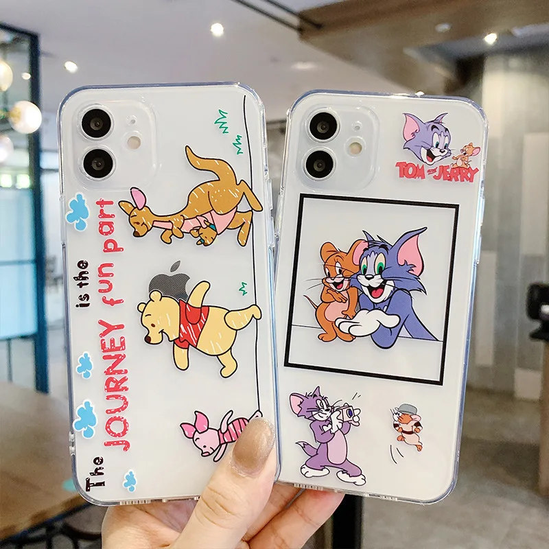 

W-Winnie the P-Pooh Phone Case for Apple iPhone 11 12 13 Pro Max 7 8 6 6S Plus T-Tom J-Jerry X XS XR SE Mini Cover Coque Shell