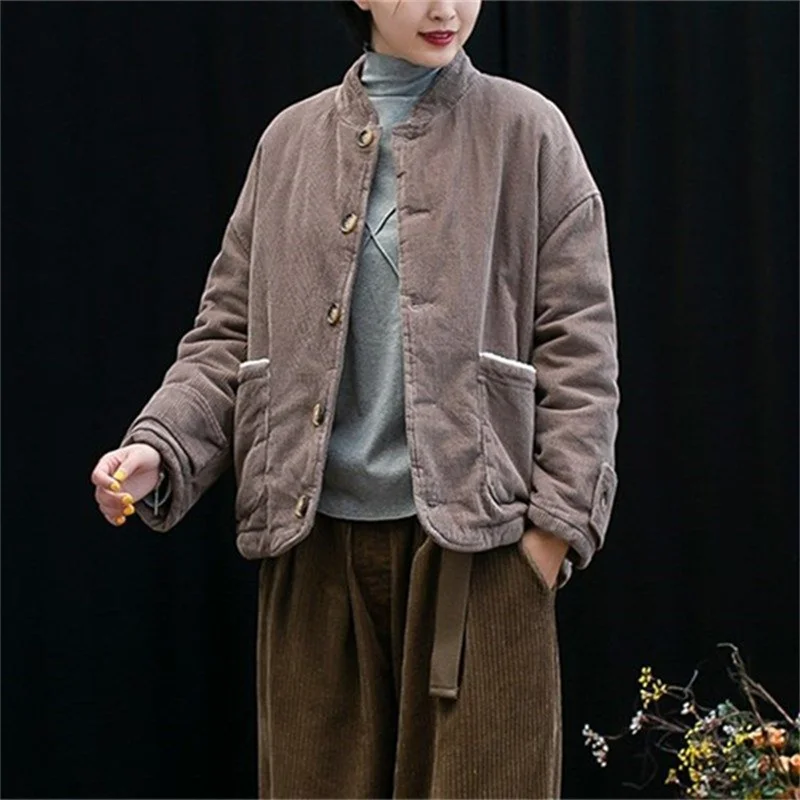 2024 винтажная маленькая хлопковая куртка с толстым вельветовым пальто Женская