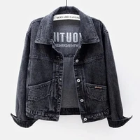 2022 new spring autumn denim short jacket women letter embroidery jeans outerwear loose casual tops short coats