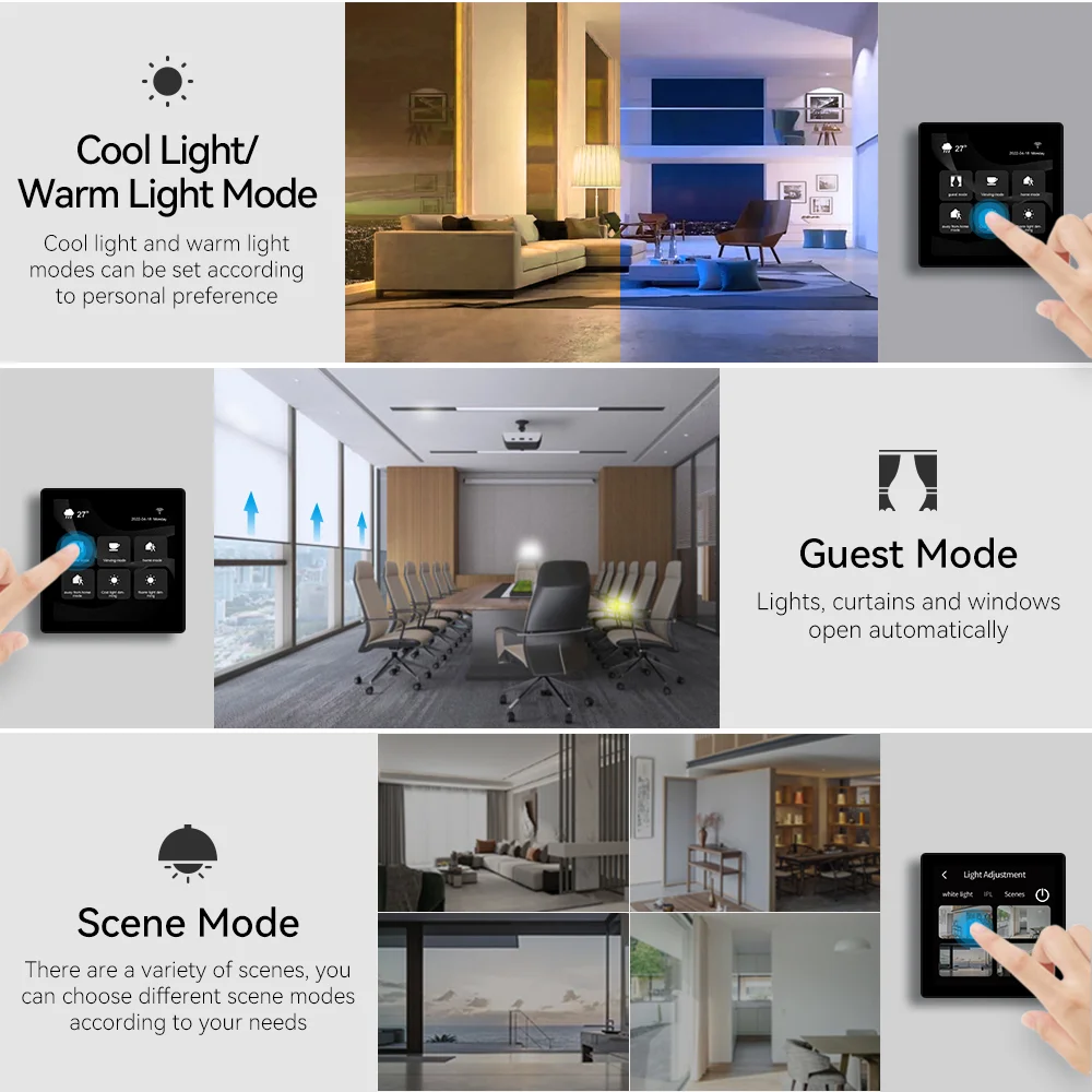 Фото Умная панель управления TYSH Zigbee для умного дома, встраиваемая, с голосовым управлением Alexa, 4-дюймовый сенсорный экран, умный выключатель №3