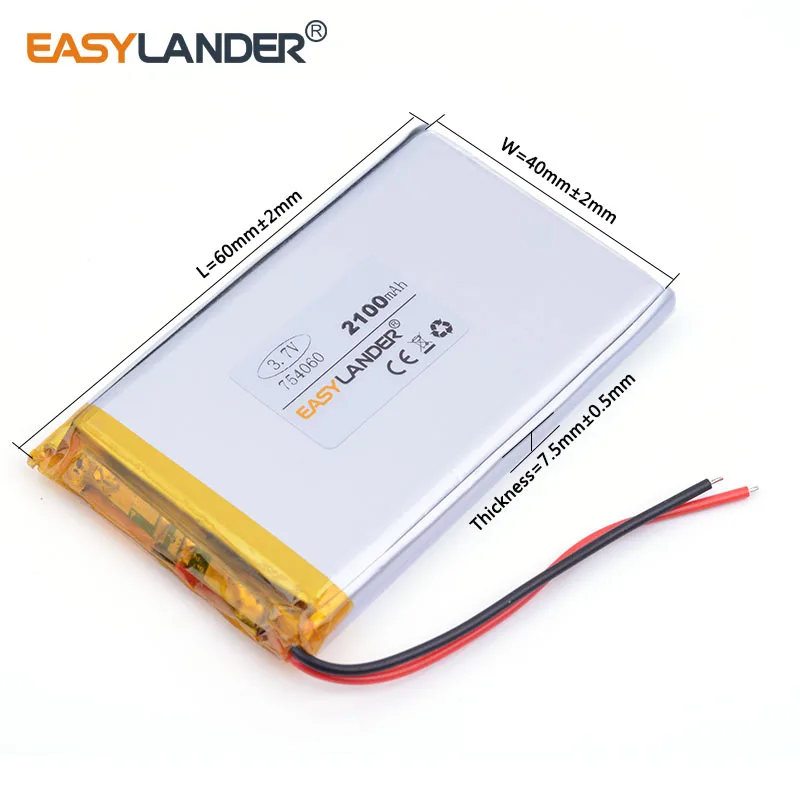 754060 2100 мАч 3 7 В перезаряжаемая литий-ионная литий-полимерная батарея для