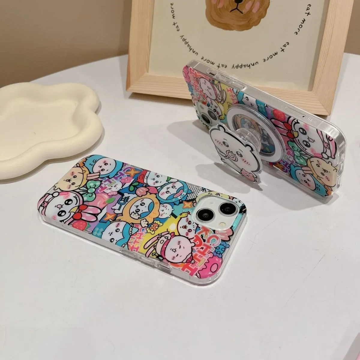 Полноэкранный чехол Chiikawa с цветным кавайным милым ремешком для iPhone 16 15 14 12 13 11 Pro Max