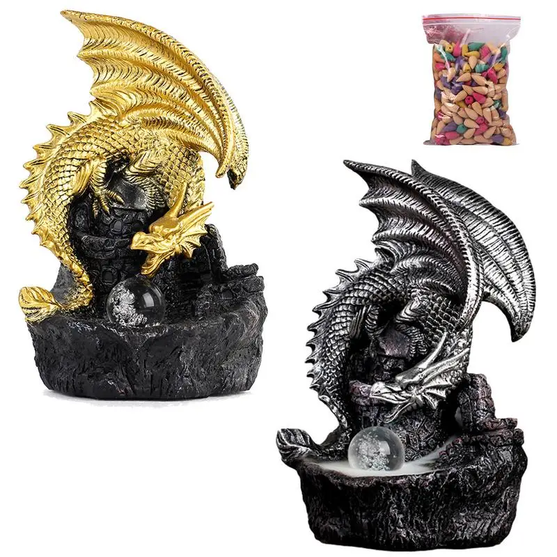 

Dragon Incense Waterfall Gold Creative Glow Dragon Incense Waterfall With LED Lamp Beads Exquisite Waterfall Incense Burner For