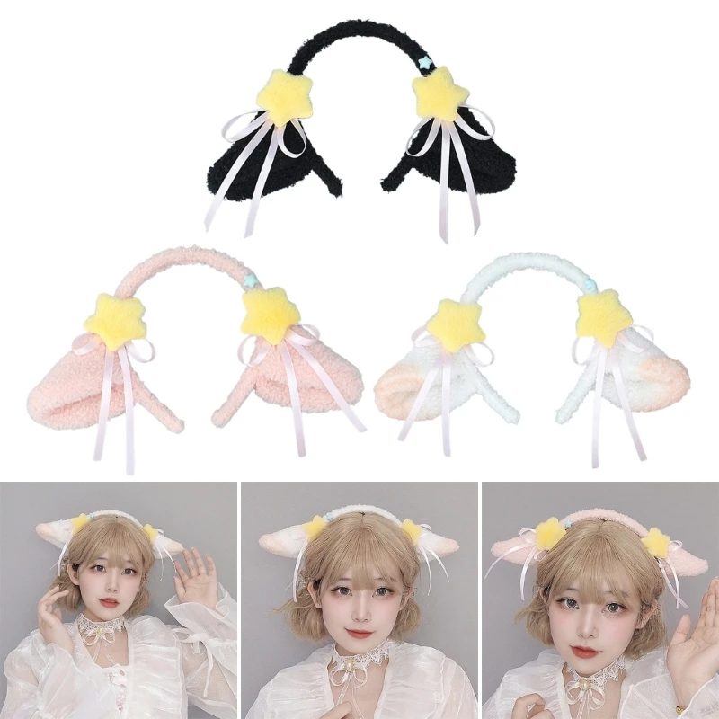 

Handmade Furry Sheep Ear Headband Plush Hairband Role Play Anime Costume Headdress Female Teens Cosplay Head Accessories