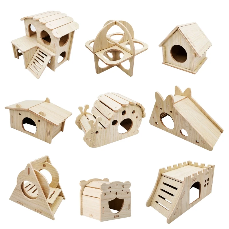 

Syrian Hamster Small Animal Wooden Hideout Cage Climbing for Play Chew Toy for Sugar Glider Mouse Ger