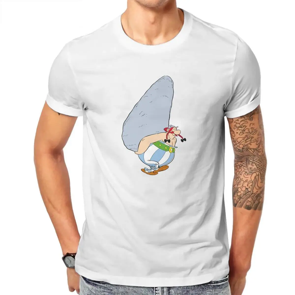 Obelix Asterix T-Shirt Men  Funny Cotton Tees Round Collar Short Sleeve T Shirt Plus Size Clothes