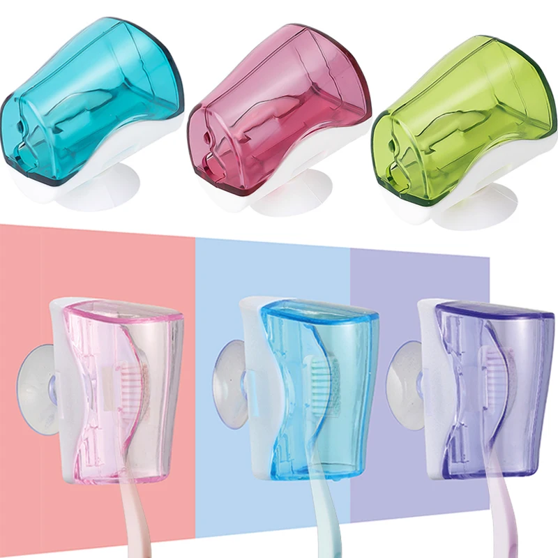 

3PCS Suction Cup Toothbrush Holder Toothbrush Head Cover Protector Wall Mounted Plastic Storage Case Travel Bathroom Home Hotel