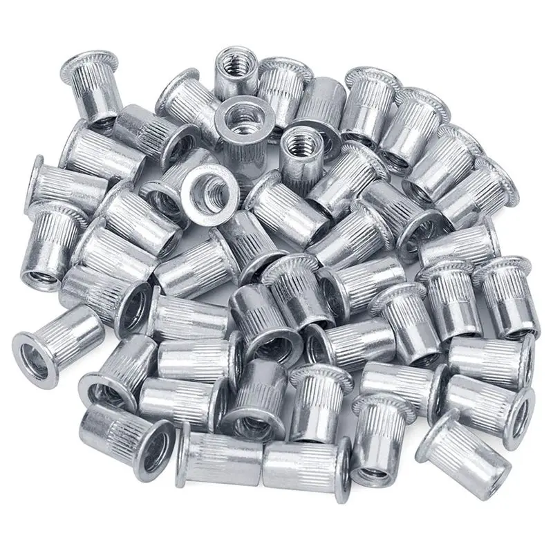 Фото Гайка-заклепка A76I-Nut, 100 шт., 1/4 дюйма-20UNC, нержавеющая сталь 304, с плоской головкой, резьбовая вставка, накатанная, вертикальная заклепочная гайка №3