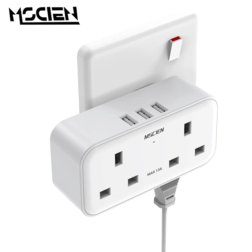 

MSCIEN UK Smart Plug Home Appliance Wall Power Strip SurgePprotector White Power Socket USB Electric Outlets Extension Cord