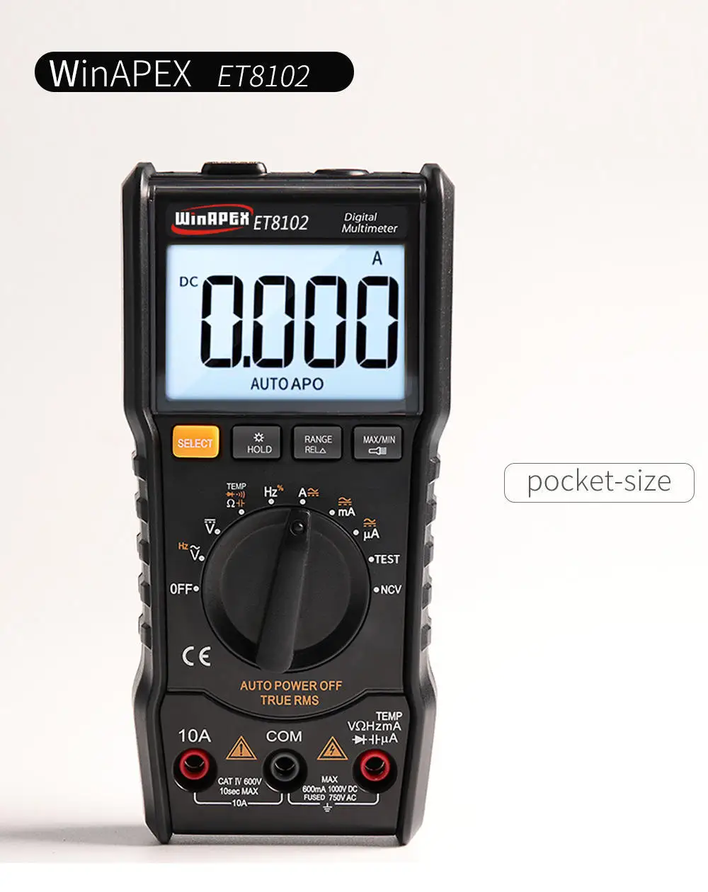 

WinAPEX ET8102 Bluetooth Digital Multimeter 6000 Counts Flashlight Voltmeter 1000V 10A True RMS AC/DC Current Voltage Tester