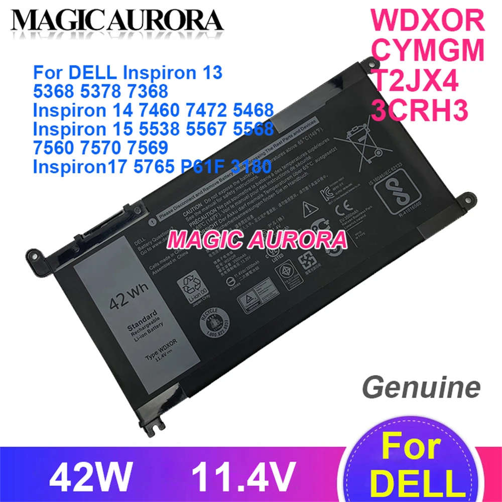 

Genuine 11.4V WDXOR 42W Battery For DELL Inspiron 13 5368 5378 7368 14 7460 7472 5468 15 5538 5567 5568 7560 7570 7569 17 5765