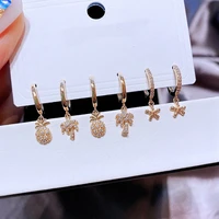 fashion 6 piece cz starfish dangle earrings geometric minilist pendant gold color small hoop earrings set for women jewelry set