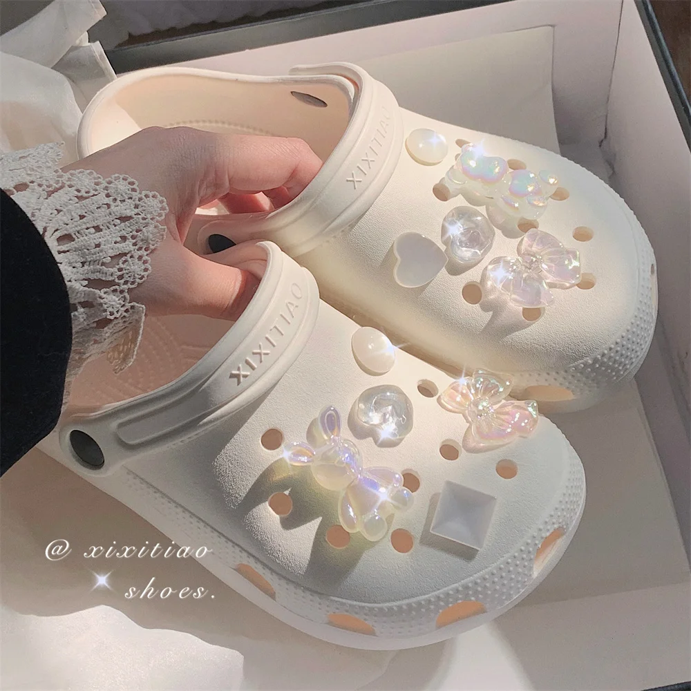 

Crystal Rhinestone Hole Shoes DIY Garden Shoes For Women Slipper Summer, Non Slip EVA Soft Thick Sole Beach Sandals