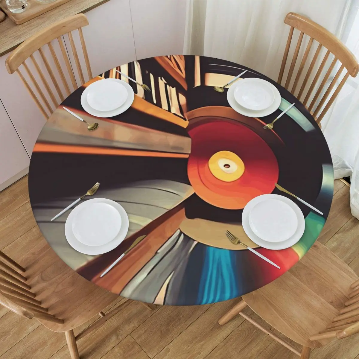 Exploring Vintage Vinyl Record Collections Round Table Cloth Wrinkle Resistant Christmas Decor For Round Table