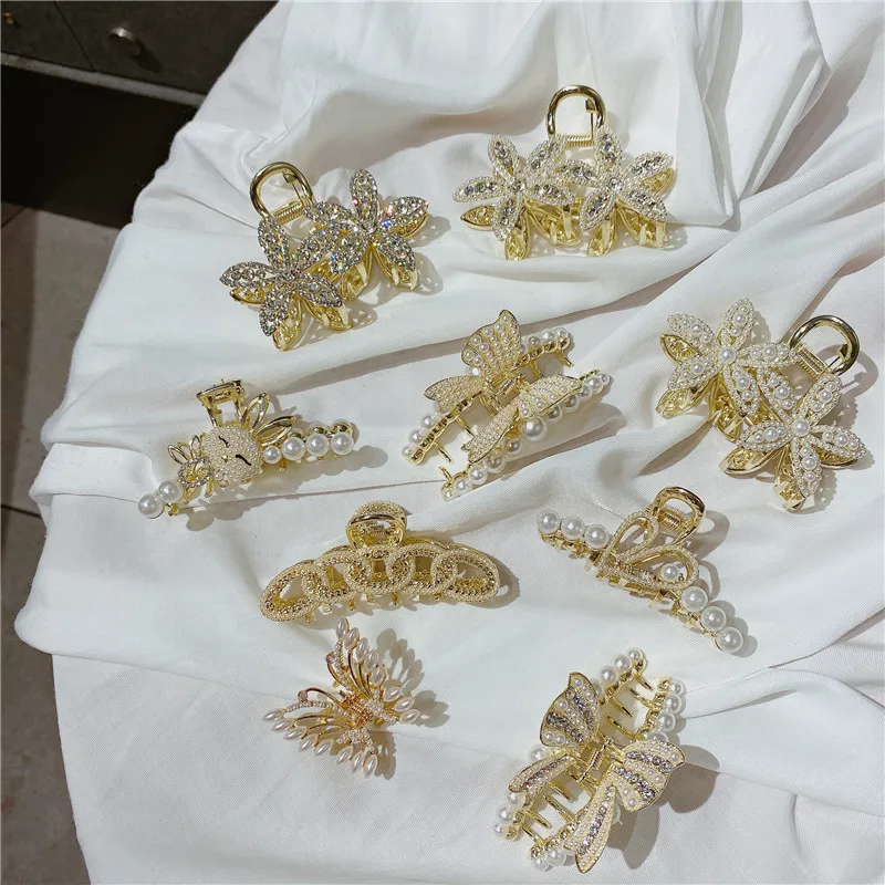 Летние жемчужные блестящие стразы заколки для волос женщин Милая женская