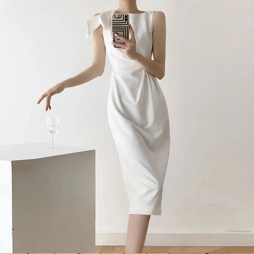Vestido De verano blanco sin mangas para Mujer, Vestido blanco coreano elegante...