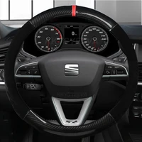 carbon fiber leather car steering wheel covers 38cm for seat ibiza exeo ateca altea turedo tarraco toledo arona leon accessories