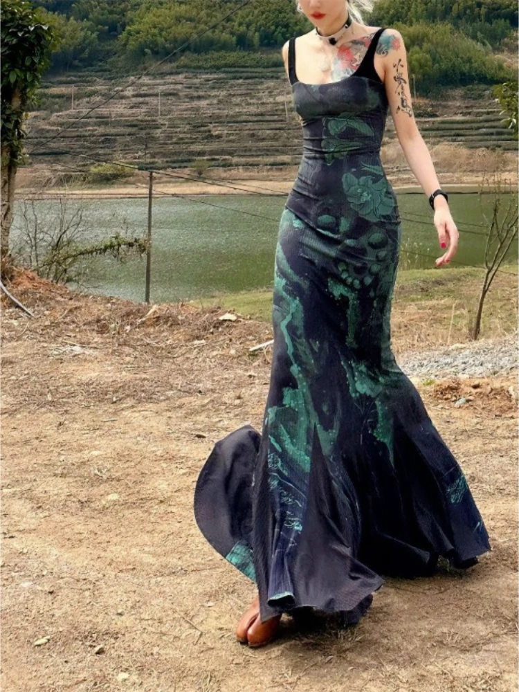 Милое Элегантное Длинное Платье Y2k уличная одежда корейские винтажные женские